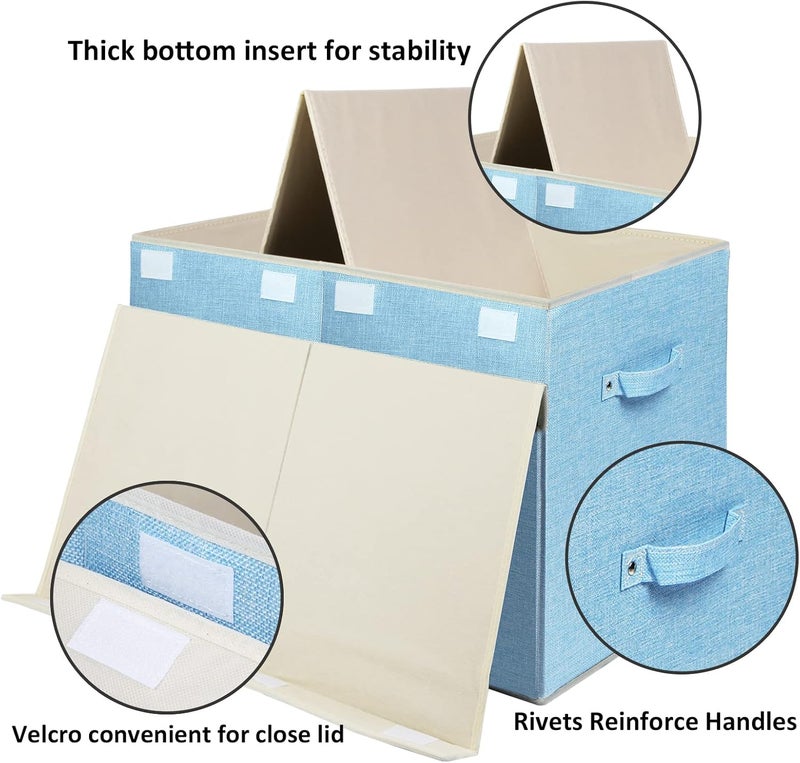 popoly Large Toy Box Chest with Lid, Collapsible Sturdy Toy Bin Storage Organizer Boxes Baskets for Kids, Boys, Girls, Nursery, Playroom, 25"x13" x16" (Linen Blue) - Image 3