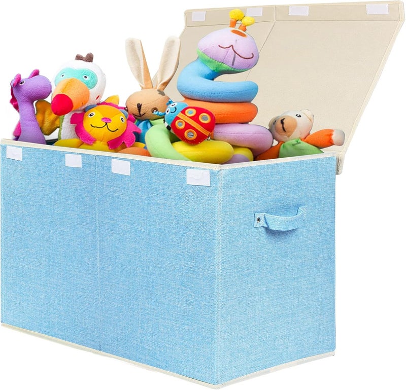 popoly Large Toy Box Chest with Lid, Collapsible Sturdy Toy Bin Storage Organizer Boxes Baskets for Kids, Boys, Girls, Nursery, Playroom, 25"x13" x16" (Linen Blue) - Image 1