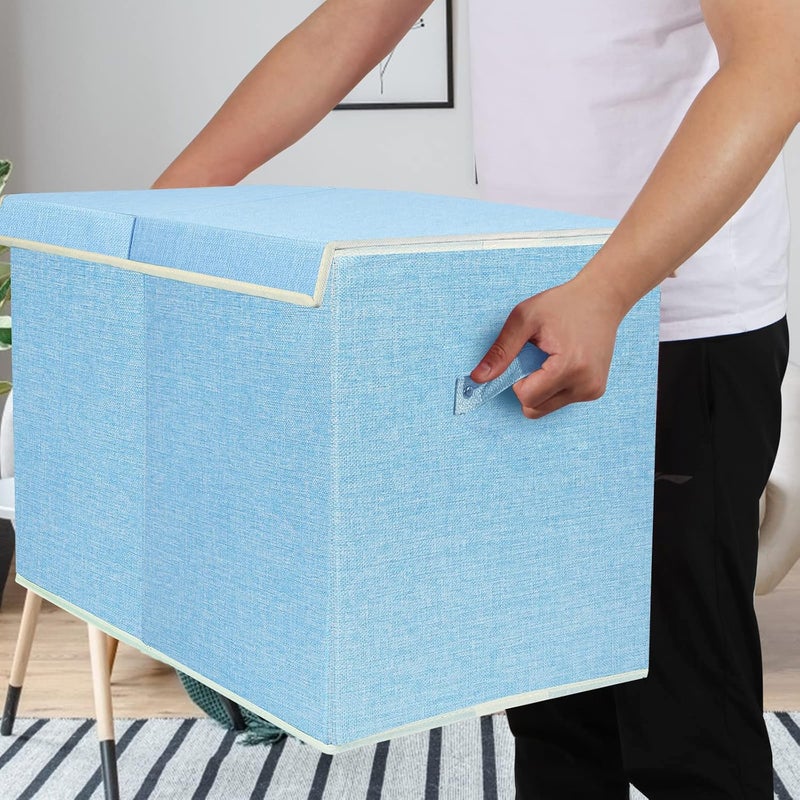 popoly Large Toy Box Chest with Lid, Collapsible Sturdy Toy Bin Storage Organizer Boxes Baskets for Kids, Boys, Girls, Nursery, Playroom, 25"x13" x16" (Linen Blue) - Image 5