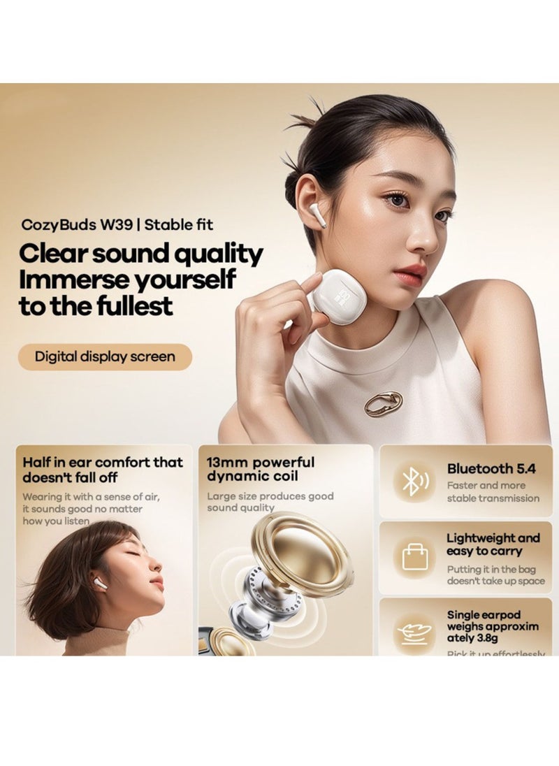 General - REMAX Cozybuds W39 True Wireless Bluetooth Headset with Digital Screen, Bluetooth 5.4 Stereo and Charging Case - White - Image 1