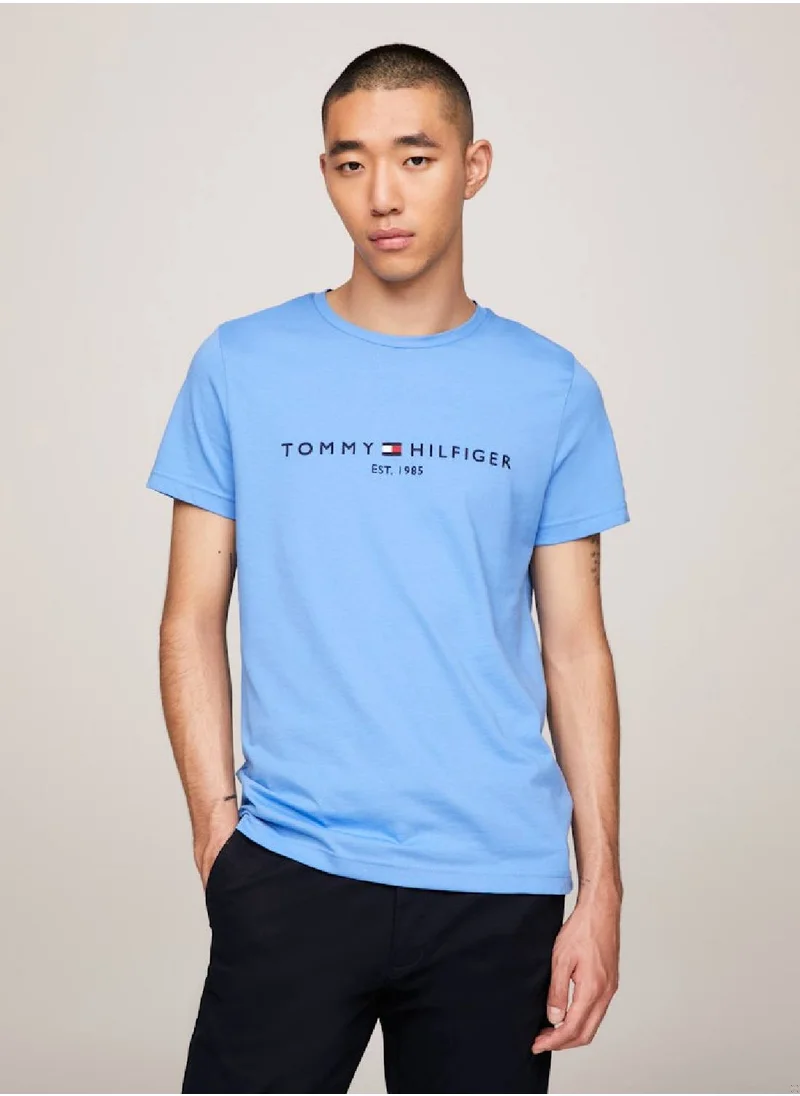 TOMMY HILFIGER Men's Logo Embroidery Slim T-Shirt - Cotton, Blue