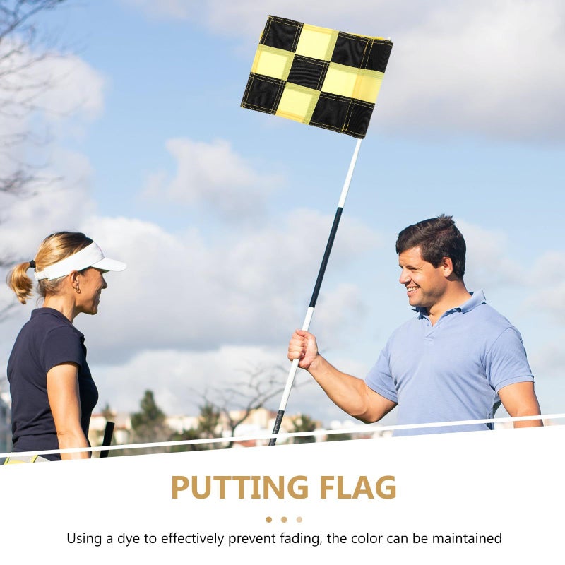 Golf Checkered Pin Flags Set Wear Resistant Practice Court Flags Yellow Black Pattern Sturdy Yard Training Putting - Image 4