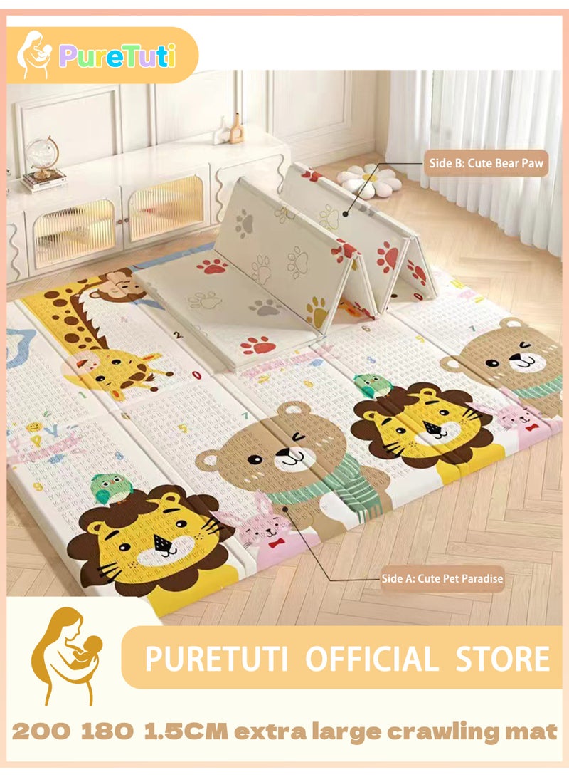 طفل نقي سجادة لعب للأطفال، 200 * 180 * 1.5 سم، مقاومة للماء، غير قابلة للانزلاق، سجادة لعب كبيرة قابلة للعكس، سجادة زحف، سجادة لعب ناعمة للغاية للأطفال للعب أو التخييم، غرفة النوم، غرفة المعيشة، منطقة السجاد (الأسد والفيل) - Image 1