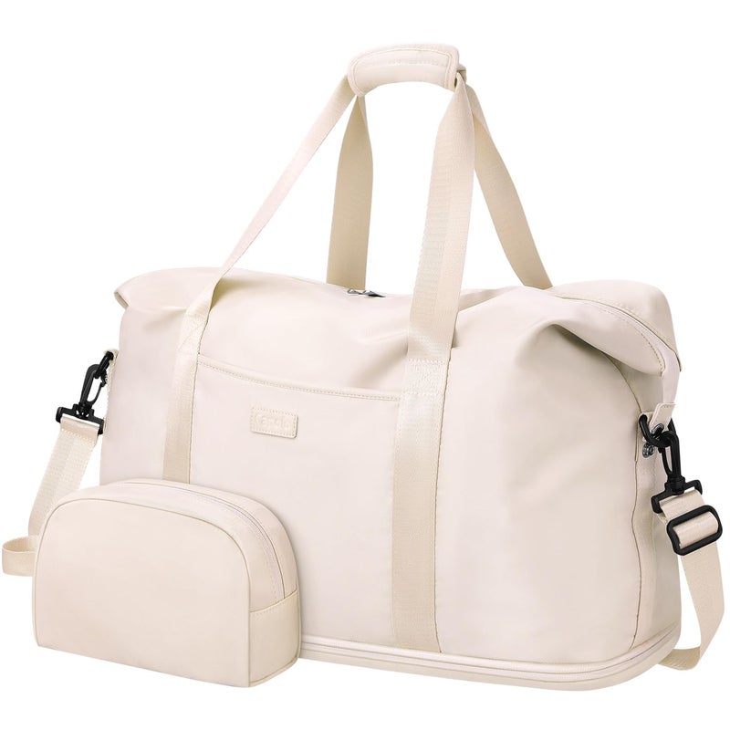 Capolo Expandable Travel Duffle Bag, Waterproof Weekender Overnight Bags for Women Men Hospital Bag for Women Labor Delivery Carry on Bag with Toiletry Bag for Travel Gym Airplanes(Beige, X-Large) - Image 1