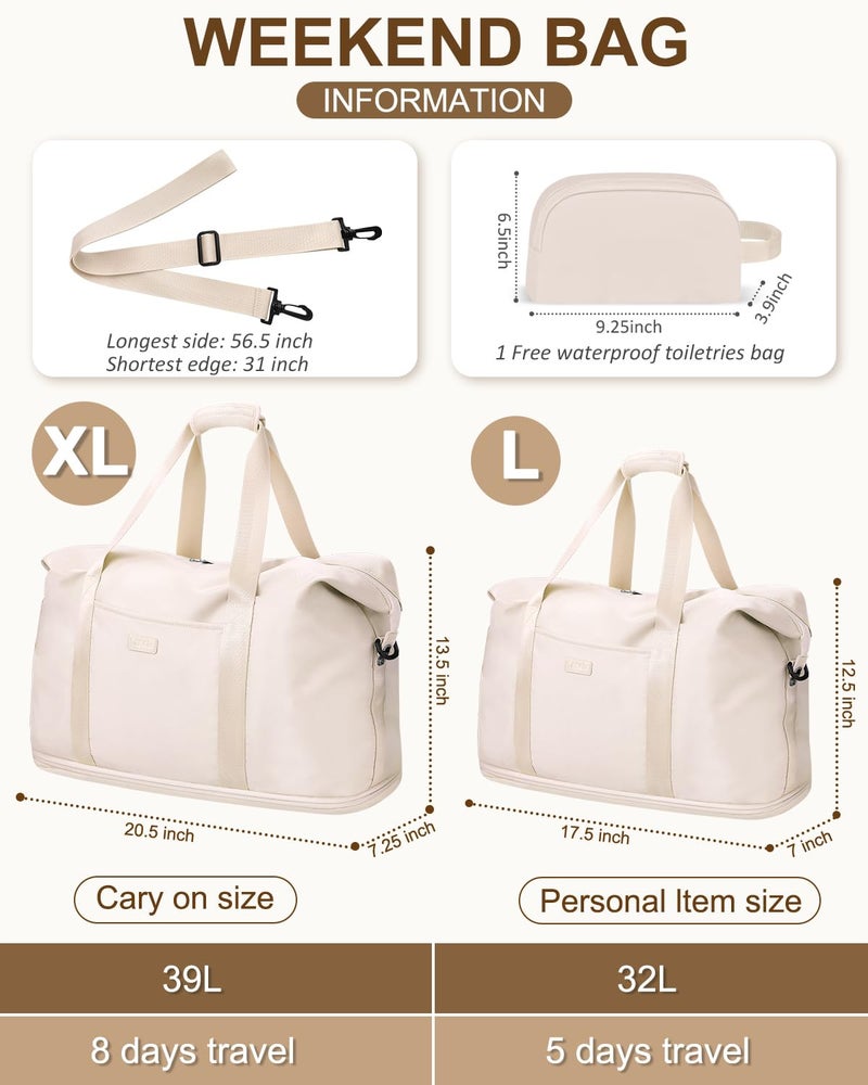 Capolo Expandable Travel Duffle Bag, Waterproof Weekender Overnight Bags for Women Men Hospital Bag for Women Labor Delivery Carry on Bag with Toiletry Bag for Travel Gym Airplanes(Beige, X-Large) - Image 2