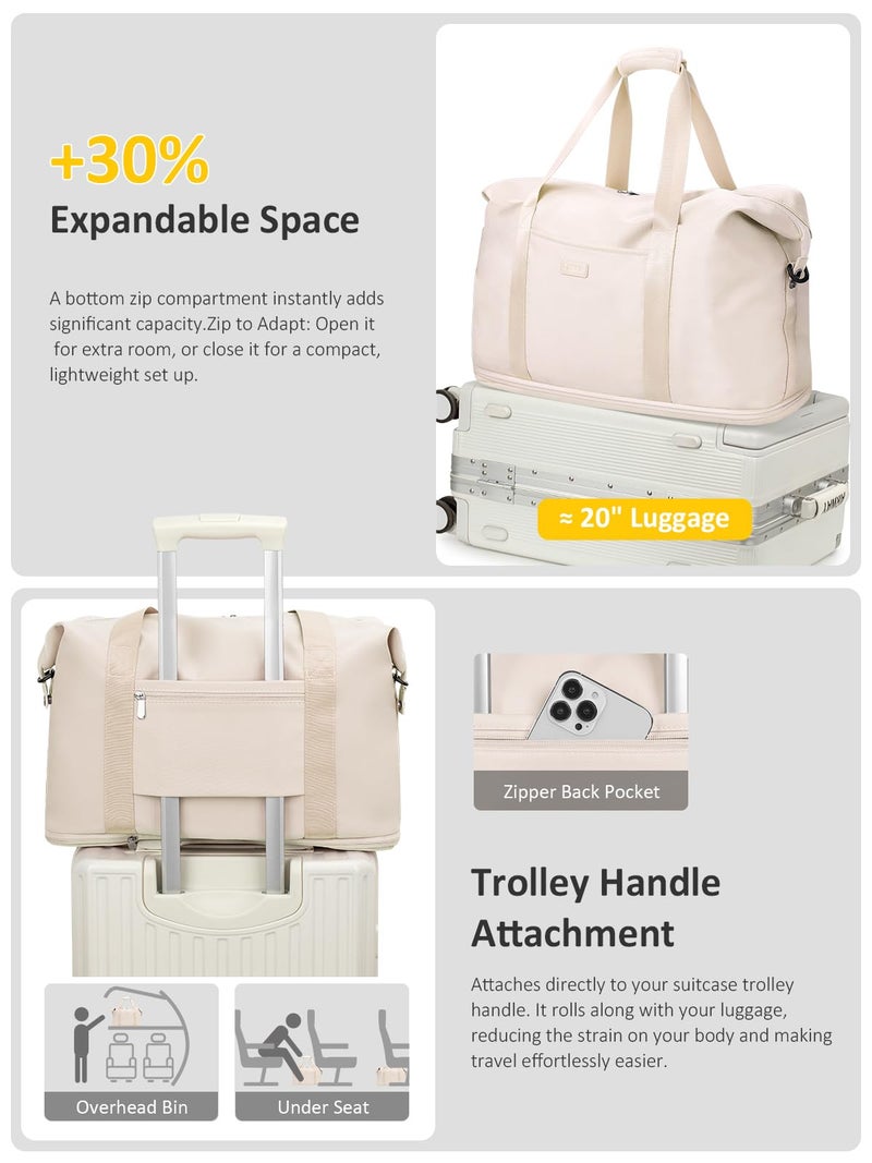 Capolo Expandable Travel Duffle Bag, Waterproof Weekender Overnight Bags for Women Men Hospital Bag for Women Labor Delivery Carry on Bag with Toiletry Bag for Travel Gym Airplanes(Beige, X-Large) - Image 5