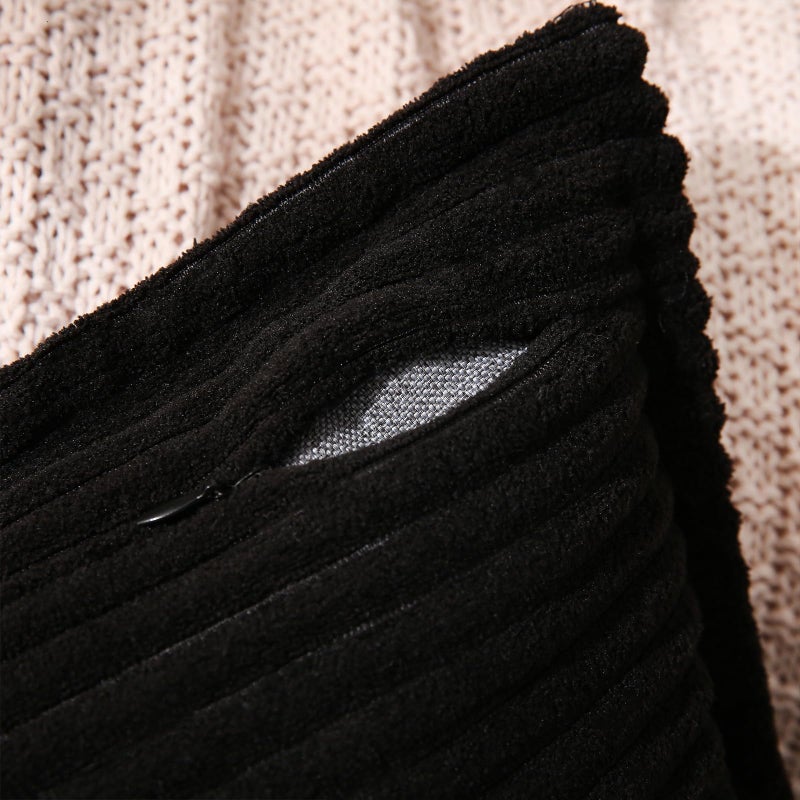 Puncuntex Corduroy Throw Pillow Covers Set of 2 Boho Decorative Black 22?22 Inch Super Soft Pillowcase Cozy Striped Texture Cushion Cover for Couch Sofa Farmhouse Living Room - Image 4