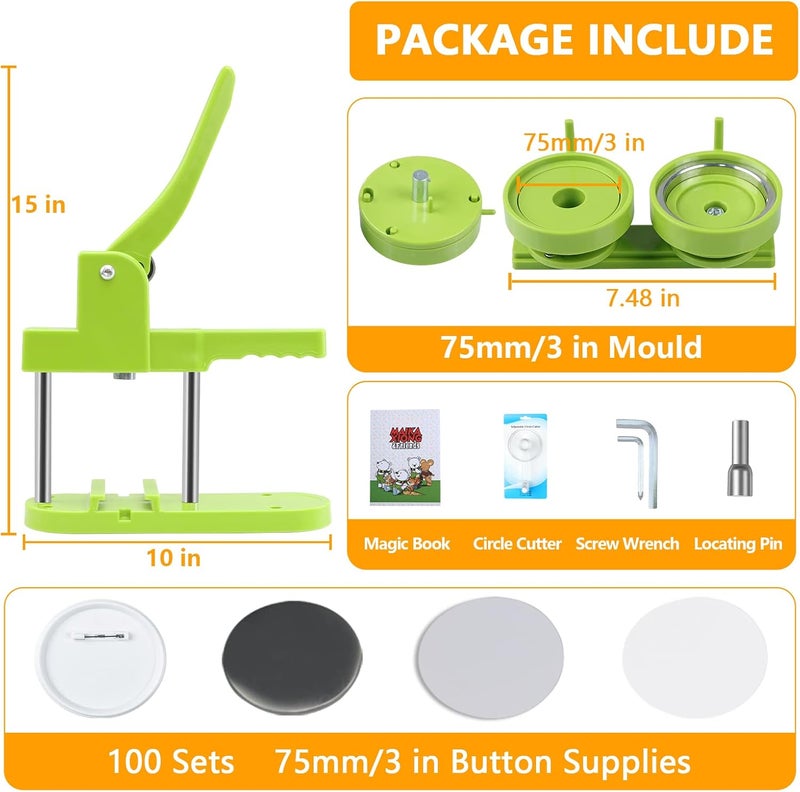 MK.Bear Button Maker Machine 75mm (3 in) Installation-Free, DIY Button Pin Maker Machine, Button Badge Press Machine with Free 100 Sets Button Maker Supplies & Pictures & Circle Cutter & Magic Book - Image 3