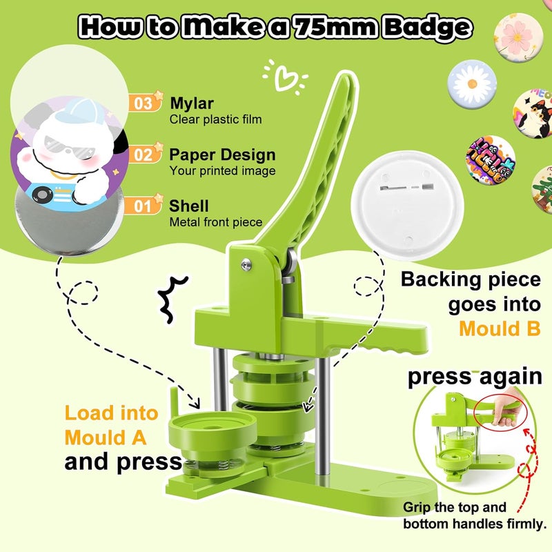 MK.Bear Button Maker Machine 75mm (3 in) Installation-Free, DIY Button Pin Maker Machine, Button Badge Press Machine with Free 100 Sets Button Maker Supplies & Pictures & Circle Cutter & Magic Book - Image 5
