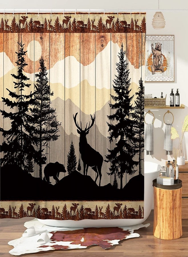 Witzest Rustic Hunting Deer Shower Curtain Set for Bathroom, Forest Woodland Cabin Bathroom Decorations, Farmhouse Country Lodge Bathroom Decor Polyester Fabric-72" x 72" - Image 3