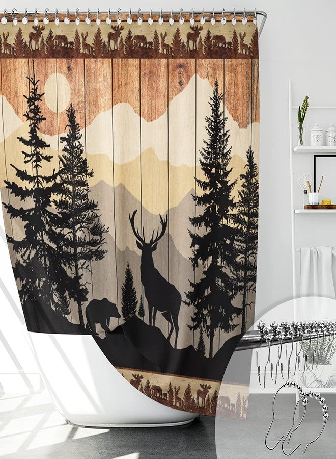Witzest Rustic Hunting Deer Shower Curtain Set for Bathroom, Forest Woodland Cabin Bathroom Decorations, Farmhouse Country Lodge Bathroom Decor Polyester Fabric-72" x 72" - Image 1