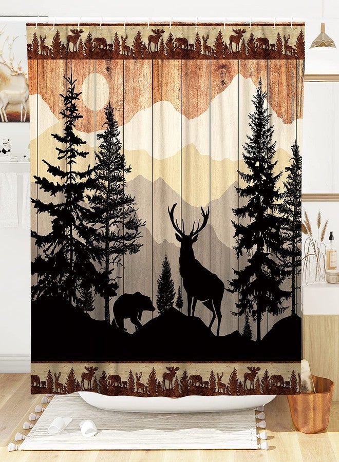 Witzest Rustic Hunting Deer Shower Curtain Set for Bathroom, Forest Woodland Cabin Bathroom Decorations, Farmhouse Country Lodge Bathroom Decor Polyester Fabric-72" x 72" - Image 2