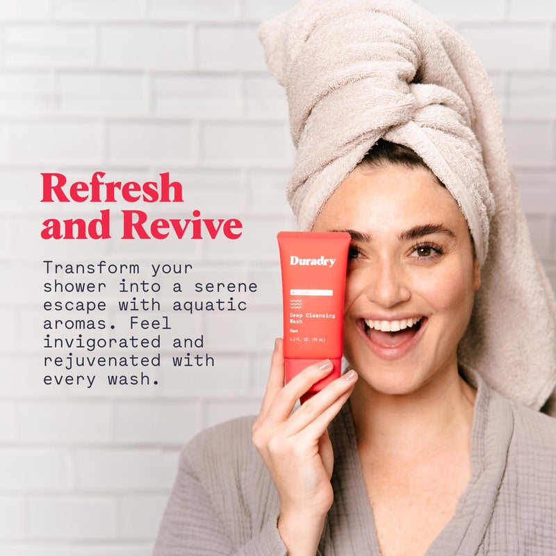 Duradry Deodorizing Body Wash for Women and Men - Odor control, Deep Cleansing, Nourishes and Moisturizes Skin, Made with Natural Ingredients - Aqua Fragrance, Travel Size - 2.5 Fl Oz (Pack of 3) - Image 3