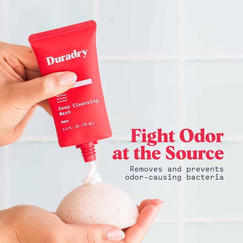 Duradry Deodorizing Body Wash for Women and Men - Odor control, Deep Cleansing, Nourishes and Moisturizes Skin, Made with Natural Ingredients - Aqua Fragrance, Travel Size - 2.5 Fl Oz (Pack of 3) - Image 2