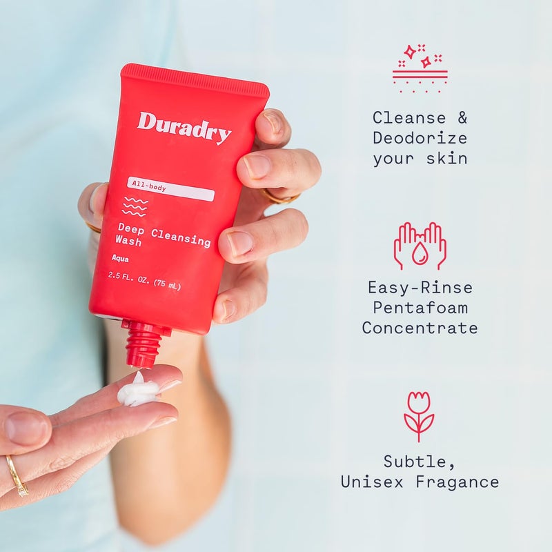 Duradry Deodorizing Body Wash for Women and Men - Odor control, Deep Cleansing, Nourishes and Moisturizes Skin, Made with Natural Ingredients - Aqua Fragrance, Travel Size - 2.5 Fl Oz (Pack of 3) - Image 4