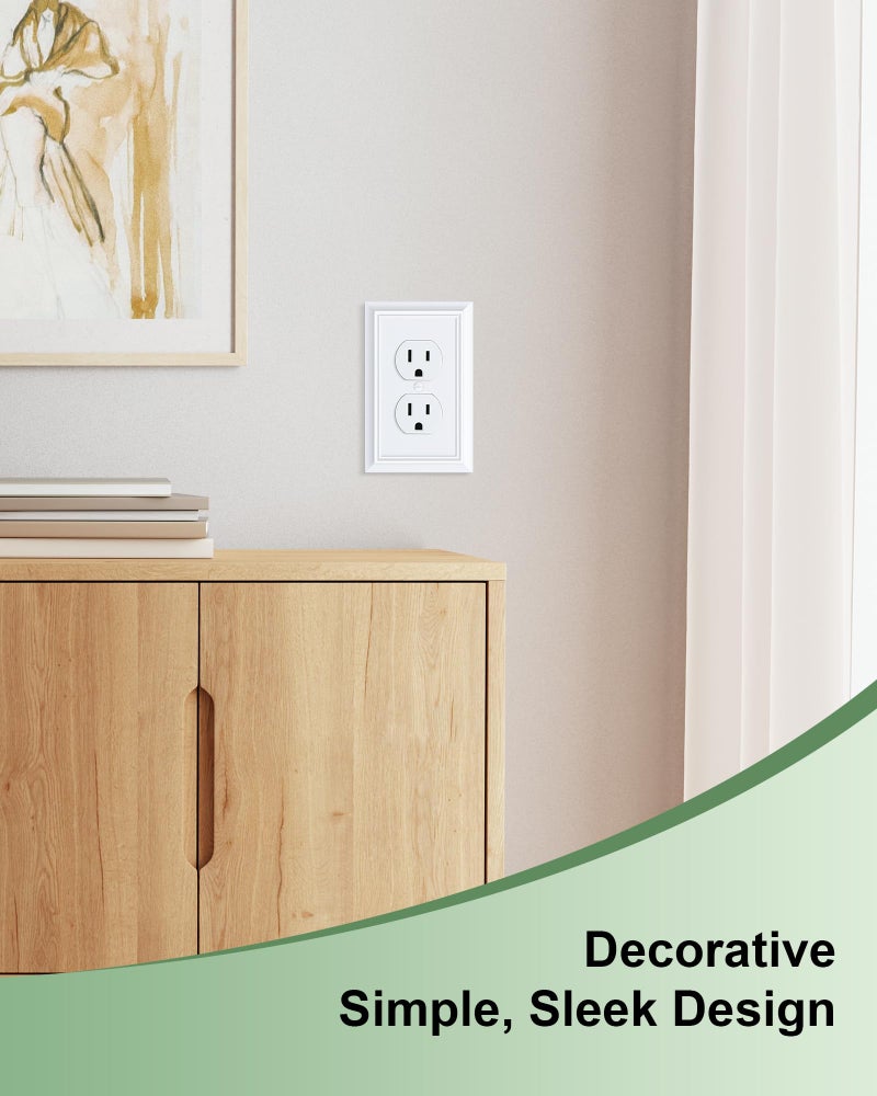 treewell 6-Pack Duplex Outlet Cover Plate, Decorative Pure White Switch Plates and Outlet Covers, Natural Bamboo Fiber Wall Plates for Electrical Outlets, 1 Gang Receptacle Cover, Corrosion Resistant - Image 4
