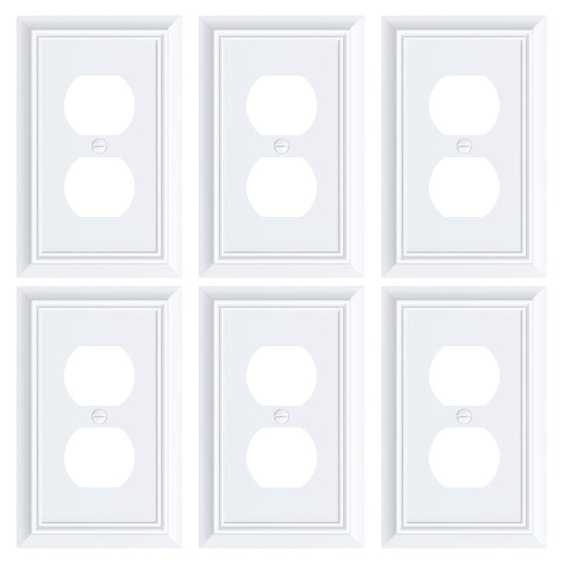 treewell 6-Pack Duplex Outlet Cover Plate, Decorative Pure White Switch Plates and Outlet Covers, Natural Bamboo Fiber Wall Plates for Electrical Outlets, 1 Gang Receptacle Cover, Corrosion Resistant - Image 1