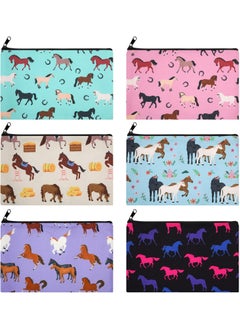 Saintrygo Saintrygo 6 Pcs Horse Bags Makeup Gifts Cosmetic Bag for Horses Purse Animal Lover Women Girls Colored Pouch Cute Equestrian Cowgirls Lovers Gifts Toiletry Organizer Zipper Pencil Case Stuff 