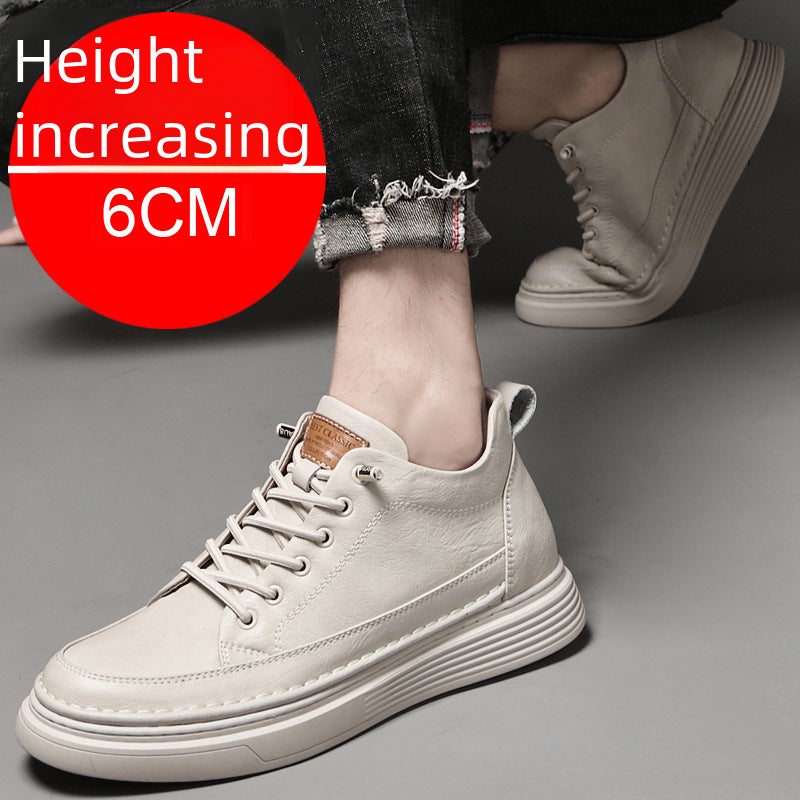 Thick-soled high-top shoes men''s retro autumn new casual invisible inner height men''s shoes 6cm men''s trendy shoes mid-top board shoes - Image 4