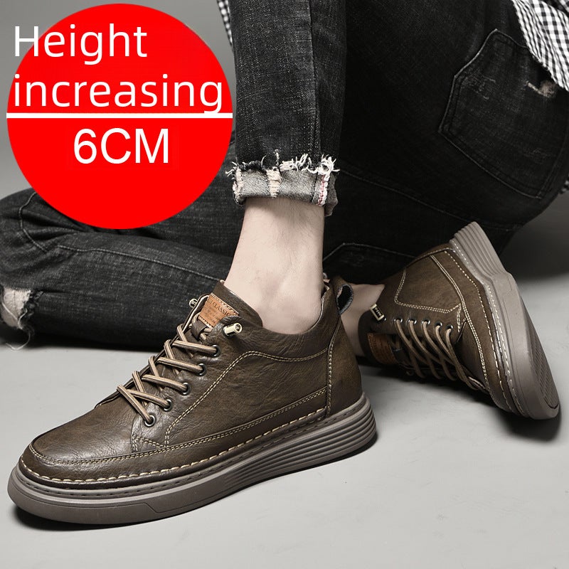 Thick-soled high-top shoes men''s retro autumn new casual invisible inner height men''s shoes 6cm men''s trendy shoes mid-top board shoes - Image 3
