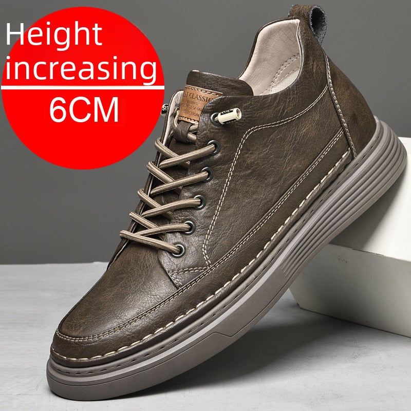 Thick-soled high-top shoes men''s retro autumn new casual invisible inner height men''s shoes 6cm men''s trendy shoes mid-top board shoes - Image 2