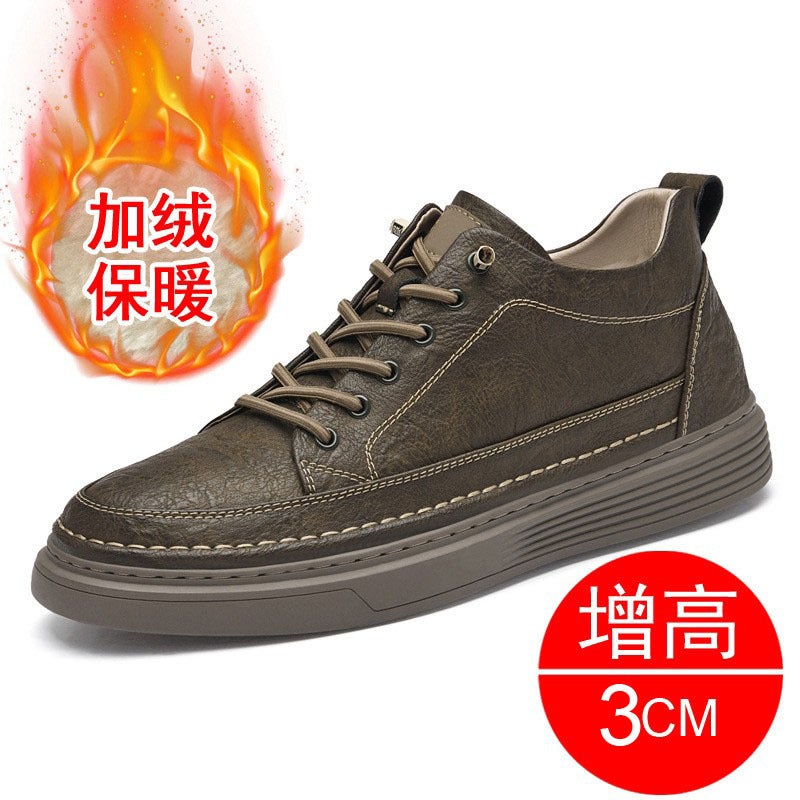Thick-soled high-top shoes men''s retro autumn new casual invisible inner height men''s shoes 6cm men''s trendy shoes mid-top board shoes - Image 1
