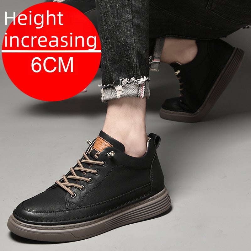 Thick-soled high-top shoes men''s retro autumn new casual invisible inner height men''s shoes 6cm men''s trendy shoes mid-top board shoes - Image 5