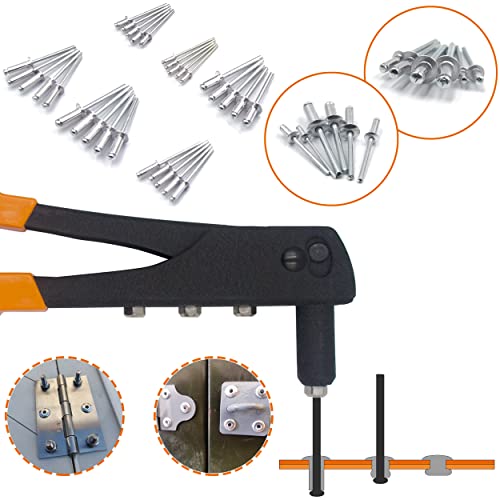 ISPINNER 225pcs Aluminum Blind Rivets Assortment Kit with Heavy Duty Hand Riveter Rivet Gun Tool, 6 Sizes Pop Rivets - Image 3