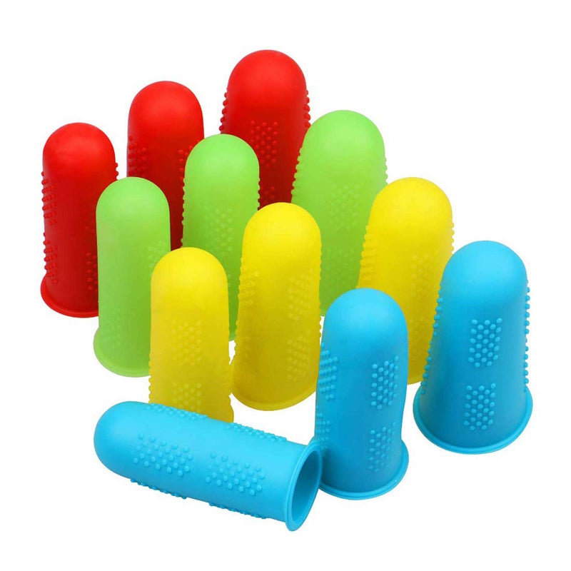 Debaishi 12 Pieces Silicone Hot Glue Gun Finger Caps, 4 Colors Finger Guard Protectors or Hot Glue Wax Rosin Resin Honey Adhesives Scrapbooking Sewing in 3 Sizes-Red/Blue/Yellow/Green - Image 1