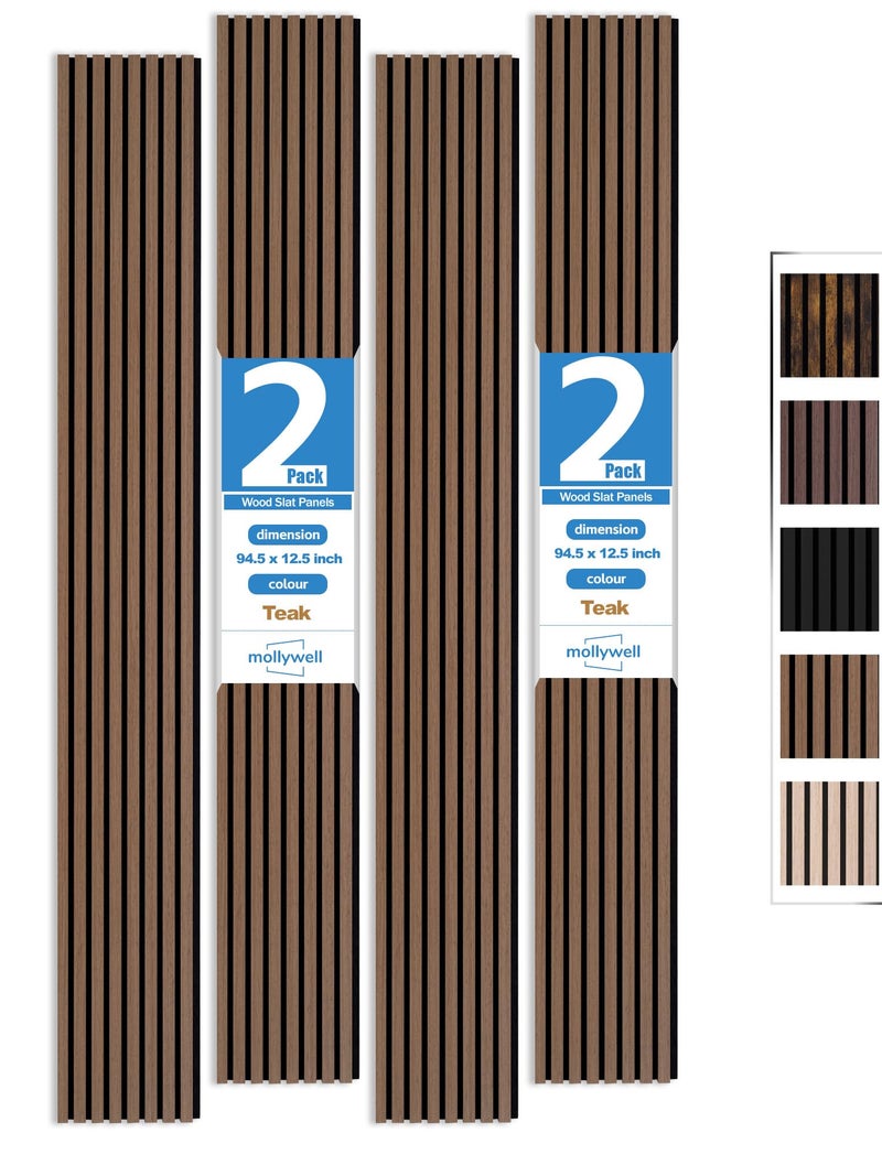Mollywell Wood Panels for Wall, Time-Saving Installation, Versatile Wood Slat Wall Decor, Enhanced Acoustic & Sound Proof Fluted Design for Home & Office, 2 Pcs Teak, 94.5x12.5 Inch - Image 1