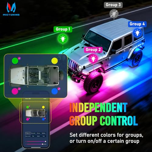MICTUNING Q2 MAX RGB+IC Rock Lights - 16 Pods Multi-Color Zone Chasing Ultra-Bright Underglow Neon Kit, Individual Group Programming, APP Music Sync & DIY Effects, IP68 Waterproof - Image 3