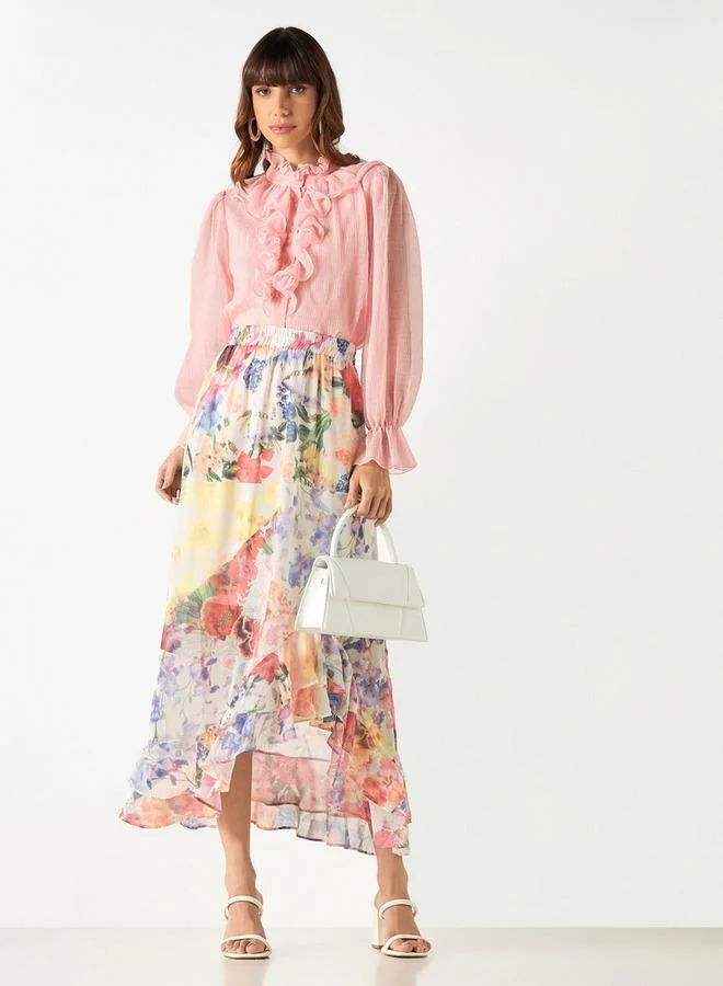 2Xtremz 2Xtremz Ruffle Detail Top with High Neck and Bell Sleeves