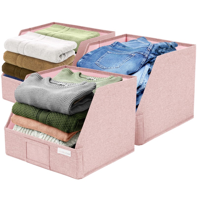 VIVIDECOR Open Front Trapezoid Closet Bins 12x12x10 Easy Access Shelf Organizer for Clothes Sweaters Nursery Storage Pink 3 Pack - Image 2