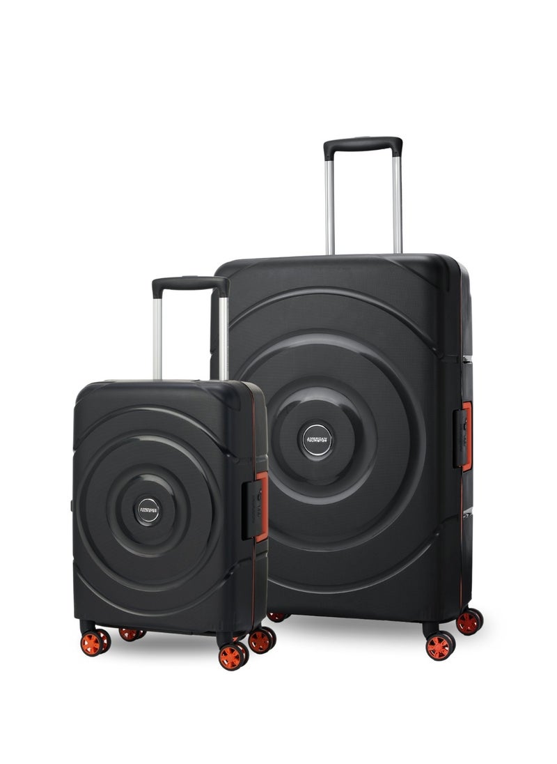 AMERICAN TOURISTER CIRCURITY 2Piece SET (55cm Cabin +77cm Large) TSA Black-HARD SPINNER 