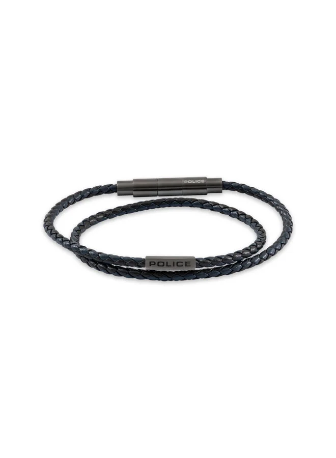 POLICE Duplex Black & Blue Double Wrap Leather Bracelet for Men