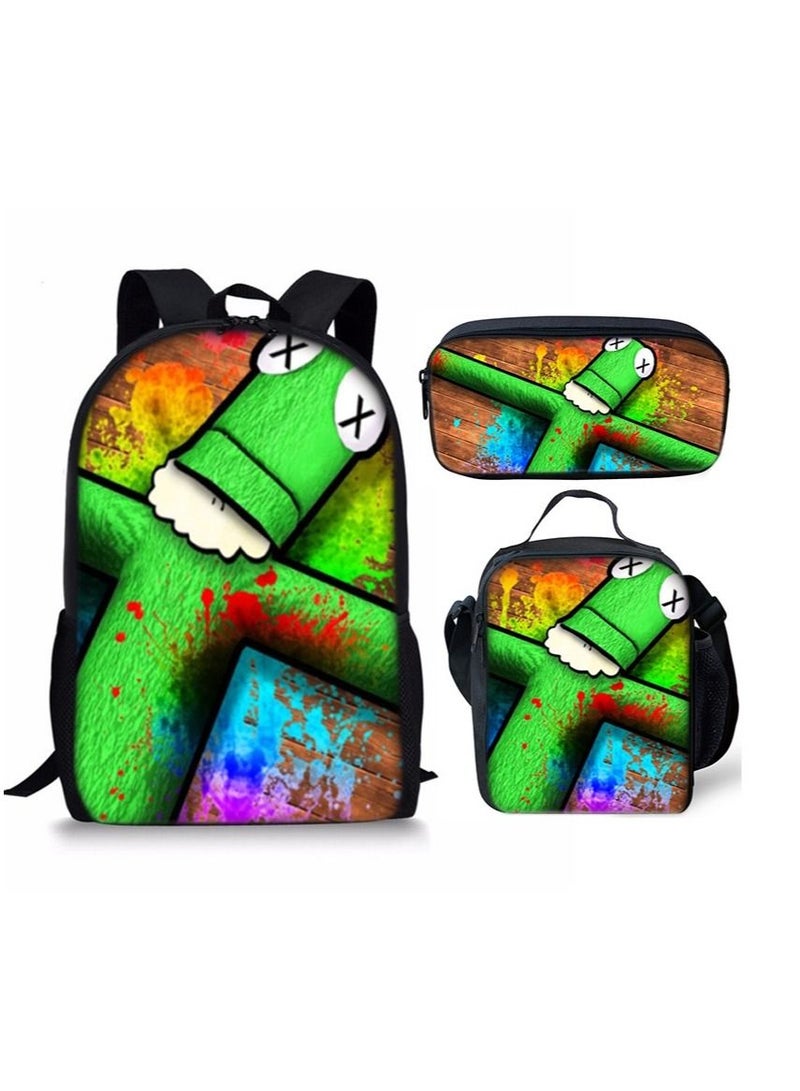 Y&D 3-Piece Rainbow Friends 3D Print Insulated Lunch Backpack Set Multicolour - Image 1