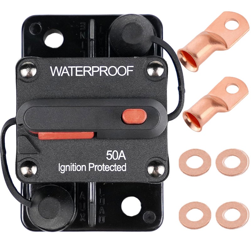 RVCAZON 50 Amp Circuit Breaker Trolling with Manual Reset Car Marine Trolling Motors Boat ATV Manual Power Protect for Audio System Fuse 12V48VDC Waterproof 50Amp
