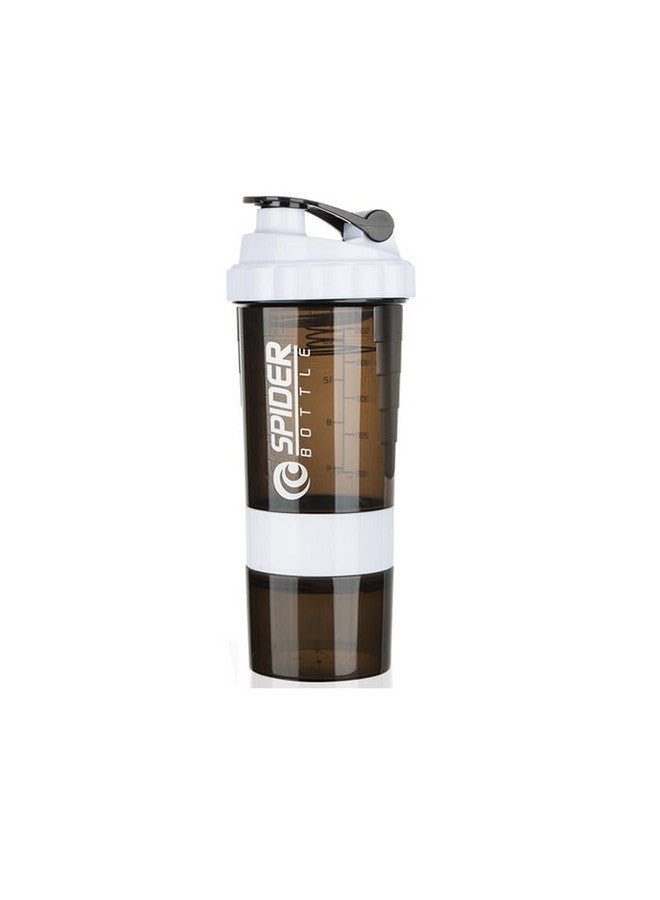 KitchenFest KitchenFest® 500ml Protein Shaker Gym Water Bottle with 2 Extra Storage Compartment Workout Bottle, BPA Free, Leakproof (White)