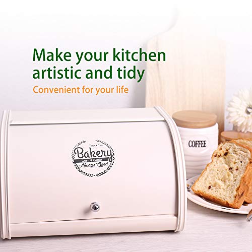 KL X458 Metal Bread Box for Kitchen Countertop - Stainless Steel Bread Box for Kitchen - Bread Storage Container - Airtight Holder for Homemade Bread, Cream Color - Image 5