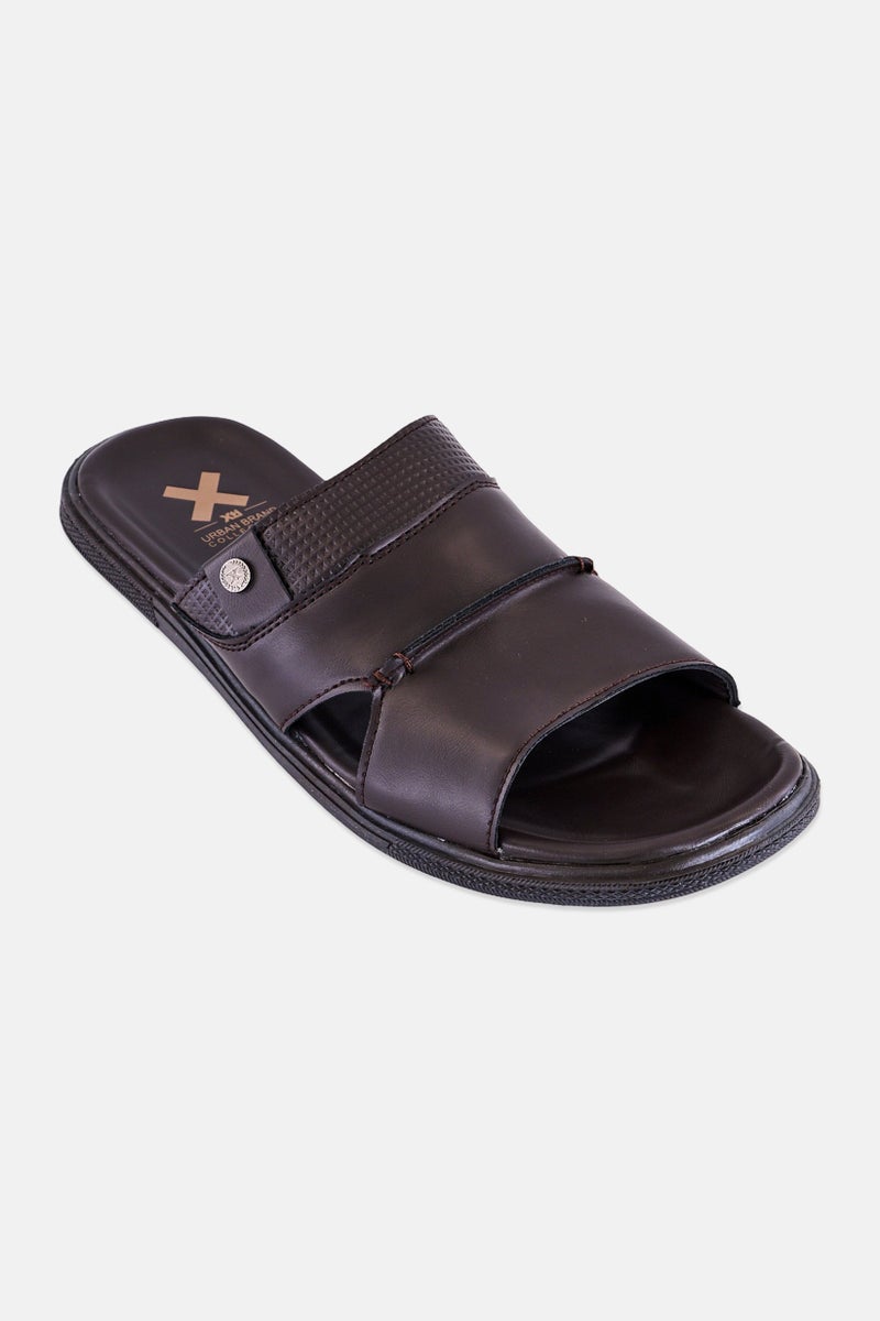 Xti Men Brand Logo Slip On Sandals, Dark Brown - Image 1
