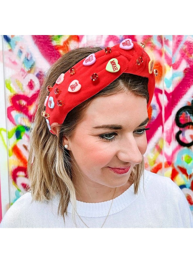 مولوك عصابة رأس على شكل قلب وردي للنساء من حجر الراين للمحادثة على شكل قلب الحب عصابات رأس مرصعة بالكريستال مرصعة بالجواهر واسعة مخملية عصرية لعيد الحب والحفلات الموسيقية (أحمر) - Image 2