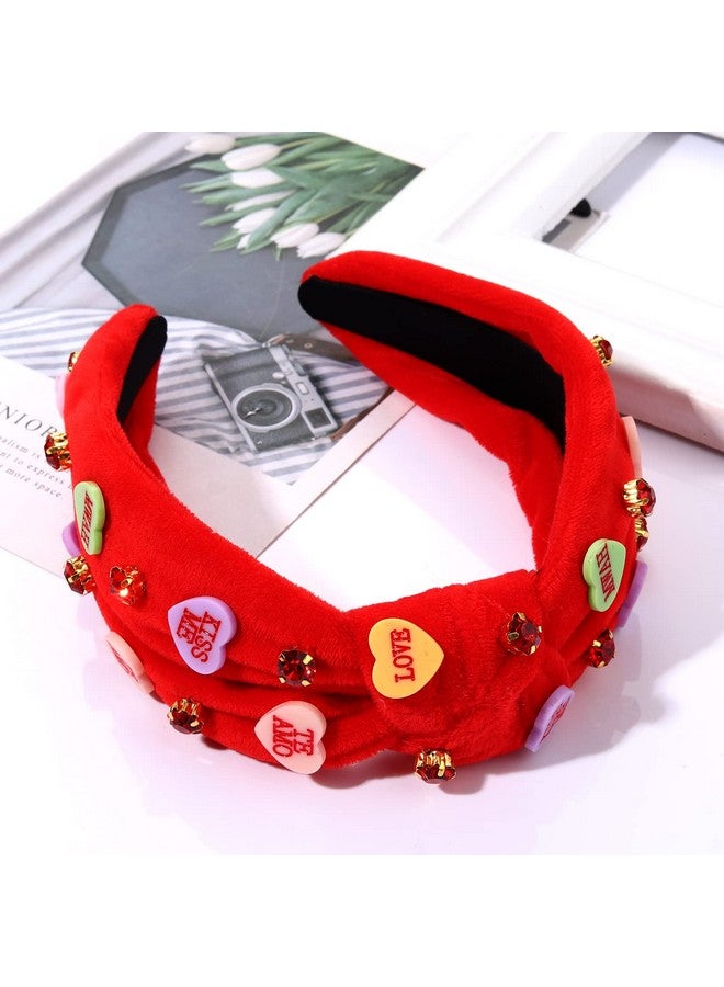 مولوك عصابة رأس على شكل قلب وردي للنساء من حجر الراين للمحادثة على شكل قلب الحب عصابات رأس مرصعة بالكريستال مرصعة بالجواهر واسعة مخملية عصرية لعيد الحب والحفلات الموسيقية (أحمر) - Image 5