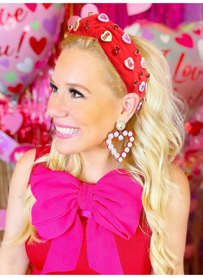 مولوك عصابة رأس على شكل قلب وردي للنساء من حجر الراين للمحادثة على شكل قلب الحب عصابات رأس مرصعة بالكريستال مرصعة بالجواهر واسعة مخملية عصرية لعيد الحب والحفلات الموسيقية (أحمر) - Image 3