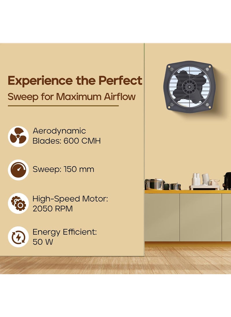 GOLD MEDAL Goldmedal Rapido 300 MM Ventilation Fan for Kitchen Bathroom and Office with Strong Air Suction Cutout Size 300 mm Grey  - Image 4