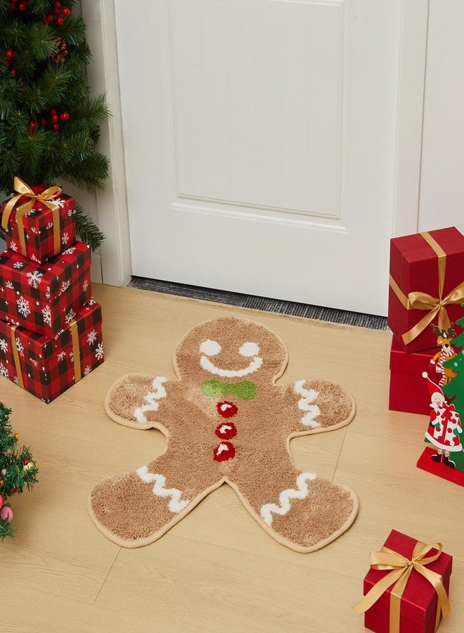 Tinideya Christmas Gingerbread Rugs 25 x 29.5 Inch Xmas Non Slip Kitchen Bath Floor Mat Winter Gingerbread Man Carpet for Christmas Bathroom Home Decor - Image 4