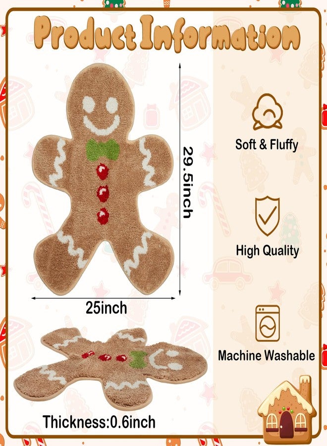 Tinideya Christmas Gingerbread Rugs 25 x 29.5 Inch Xmas Non Slip Kitchen Bath Floor Mat Winter Gingerbread Man Carpet for Christmas Bathroom Home Decor - Image 2