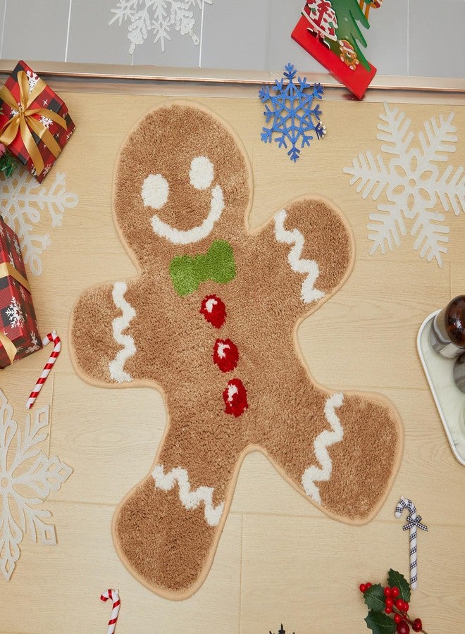 Tinideya Christmas Gingerbread Rugs 25 x 29.5 Inch Xmas Non Slip Kitchen Bath Floor Mat Winter Gingerbread Man Carpet for Christmas Bathroom Home Decor - Image 1