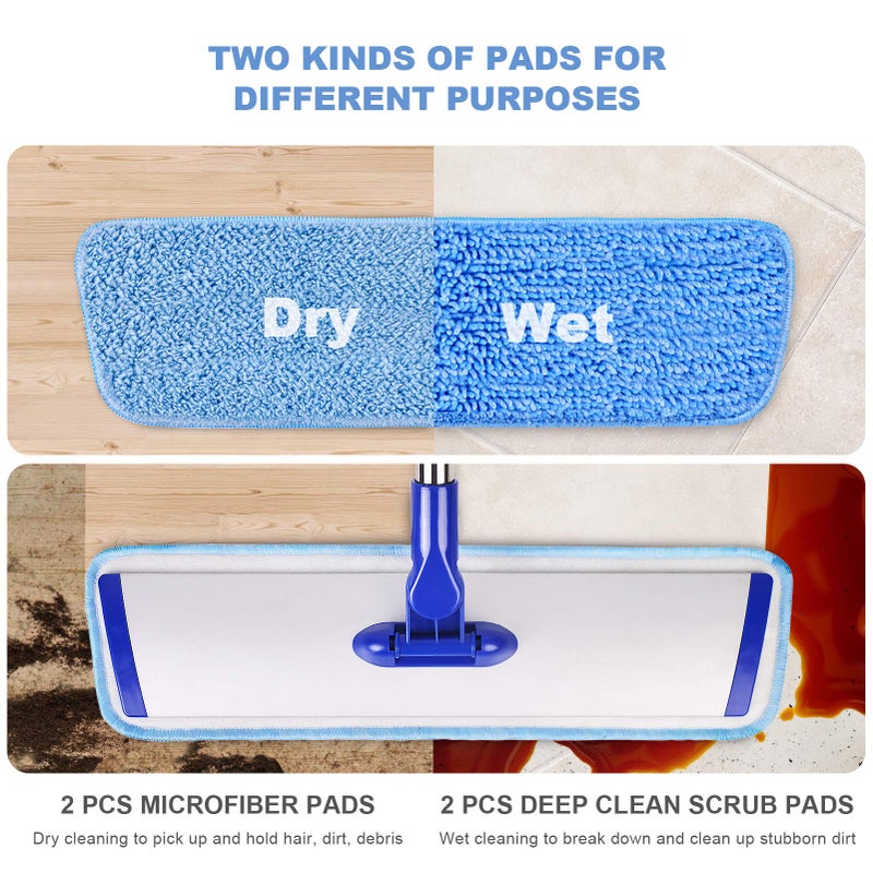 Conliwell 18" Professional Microfiber Mop Floor Cleaning System, Flat Mop with Stainless Steel Handle, 4 Reusable Washable Mop Pads, Wet and Dust Mopping for Hardwood, Vinyl, Laminate, Tile Cleaning - Image 2