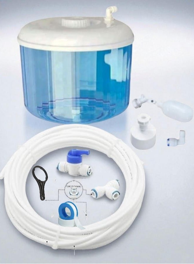 قارورة مياه توصيل مباشر  + خرطوم 5 متر + بكرة تيفلون مانعة للتسريب + مشترك ثلاثي + محبس خاص بالقارورة + مفتاح فلتر
