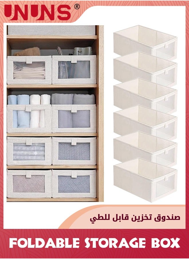 UNUNS 6 Pack Linen Storage Bins,Storage Containers For Organizing Clothing,Jeans,Toys,Books,Shelves,Closet,Wardrobe,Closet Organizers And Storage,Large Storage Boxes Baskets With Visual Window  - Image 1